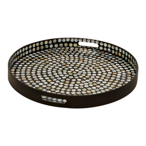 Meilleure qualité incrustation d'os rond noir plateaux de service floraux hôtels et restaurants ustensiles de cuisine plateau décoratif par artisanat croissant - Product Image 2