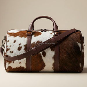 Sac de voyage en cuir véritable à poils, grande capacité, en cuir de vachette, sac de week-end avec compartiment à chaussures, fermeture éclair, logo personnalisé - Product Image 6