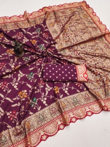 Exportateur indien Qualité Incroyable Porter Premium Collection Pure Soft Dola Silk Saree Blouse Heavy Multi Stitched Work At Cheap Rate - Product Image 2