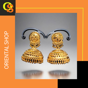 Boucles d'oreilles de qualité supérieure serties de boucles d'oreilles de style Jhumka plaquées or 22CT conçues à la mode bijoux pour femmes portées par les exportateurs - Product Image 6