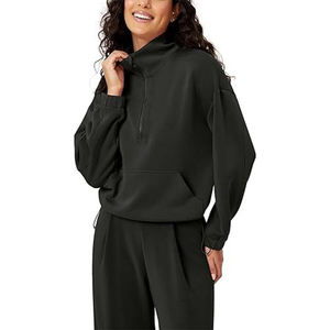 Venta al por mayor de sudaderas con cremallera media personalizadas sudaderas con capucha recortadas chaquetas de lana para mujer cuarto de cremallera pulóver trajes de otoño ropa de invierno - Product Image 5