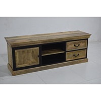 Mueble de TV de Madera de Mango Sólida, Moderno y de Lujo, con Función de Almacenamiento, Estilo Industrial Ajustable, para Sala de Estar, Dormitorio, Casa de Campo
