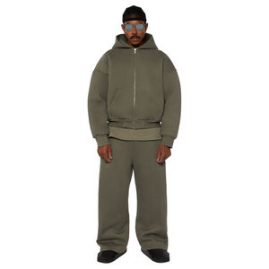 Survêtement uni à capuche avec cordon de serrage pour hommes, poids moyen, écologique, broderie 3D personnalisée, polaire technique, vente en gros, surdimensionné 2 - Product Image 4