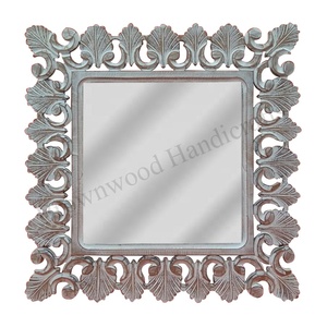 Marco de espejo antiguo blanco quemado de lujo hecho a mano MDF madera tallada forma cuadrada montado en la pared MARCO DE ESPEJO artístico decorativo para el hogar - Product Image 2