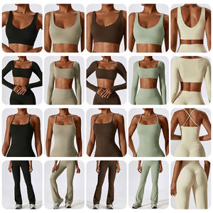 Conjunto Deportivo de 2 Piezas para Mujer, Top Corto de Manga Larga con Cuello Cuadrado, Leggings de Cintura Alta, Color Sólido, Tejido de Punto, Spandex, Nailon, Sin Costuras, para Yoga - Product Image 5
