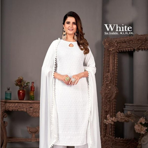 Kurti – pantalon de qualité supérieure en rayonne Pure, manches de travail, broderie de fil complet dupata, coton lourd - Product Image 1