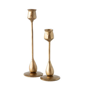 Ensemble de 2 bougeoirs en fer doré antique, bougeoir en métal vintage en forme de larme pour la décoration de table à la maison et les événements, prix le plus bas - Product Image 1