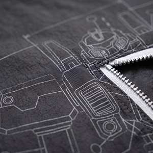 เสื้อแจ็คเก็ตกันลม Charcoal Techwear ลายพิมพ์ Mecha Blueprint ด้านหลัง, เสื้อแจ็คเก็ตไนลอนทรงโอเวอร์ไซส์แบบสั่งทำพิเศษ (OEM), ผู้ผลิตเสื้อผ้าสตรีทแวร์สำหรับทุกเพศ - Product Image 4
