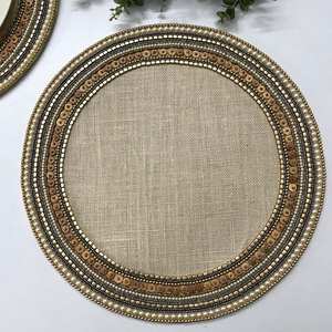 Beaded Handmade <b>Placemat</b> Rich Look <b>Gold</b> Decorative Centre Piece - Product Image 1