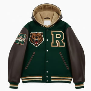 Veste de Baseball en Chenille Brodée de Haute Qualité pour Hommes, Vêtement Casual, Logo Personnalisable, Veste de Baseball à Capuche pour Hommes - Product Image 1