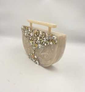 Resin Crystals & Mother of Pearl Work Elegant Bridal Clutch Bridesmaid Gift Party <b>Handbag</b> Stylish Purse for Wedding & Events - Product Image 1