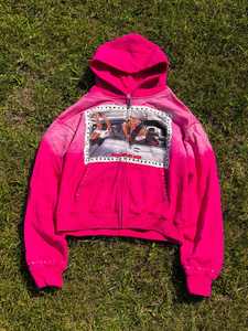 Custom Heavyweight Acid Wash Relaxed Fit Hombres Streetwear Chaqueta Cremallera Rhinestone Vintage Distressed Zip Up Hoodies - Product Image 3