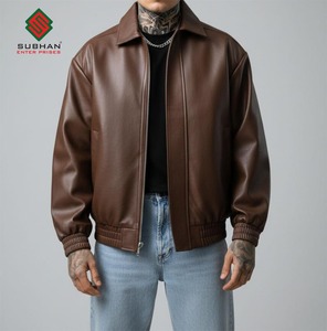 Blouson aviateur pour homme |   Blouson aviateur en cuir synthétique |   Blouson d'aviateur décontracté d'hiver à fermeture éclair, motif uni, style vintage - Product Image 3