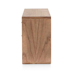 Mesa de TV Darma moderna para sala de estar y dormitorio, madera maciza de teca con almacenamiento de 6 cajones, acabado marrón Natural, muebles para el hogar - Product Image 5