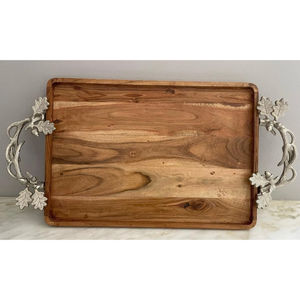 Plateau de service décoratif créatif en bois de manguier avec poignées en feuille d'or, plateau de service rectangulaire en bois pour la décoration de table, pour la maison et les événements - Product Image 2
