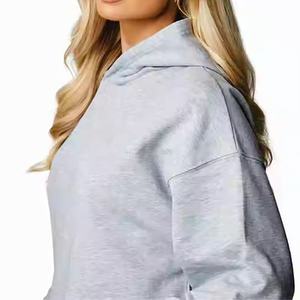 Chándal para mujer con capucha de recarga gris jaspeado ajuste relajado de gran tamaño 65% algodón 35% poliéster con logotipo de marca personalizado - Product Image 4