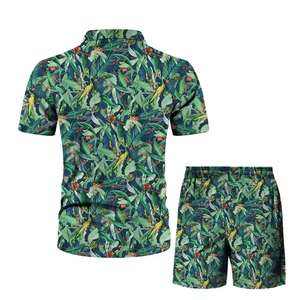 Costume deux pièces d'été pour hommes chemise à boutons à manches courtes vêtements de plage 2 pièces survêtement ensemble short en lin pour hommes solide - Product Image 5