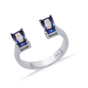 Anillo Ajustable con Tanzanita en Forma de Baguette, Piedra de Circonio, Bañado en Rodio, Plata de Ley 925, Joyería Fina Hecha a Mano para Boda - Product Image 3