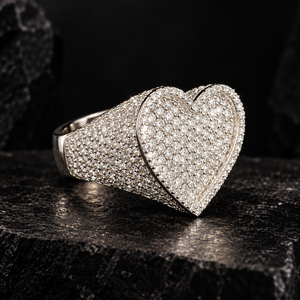 Bague Hip Hop en Argent 925 avec Moissanite VVS certifiée testeur de diamant, sertie de pierres taille cœur, baguette et halo, large, style Iced Out, bijoux fins pour hommes - Product Image 1