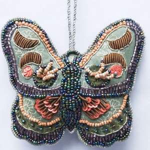 Colorful Beaded Bell <b>Ornament</b> with Poinsettia Handmade <b>Christmas</b> <b>Tree</b> Hanging Decoration Featuring Gold Red Green Beads Sequins - Product Image 6