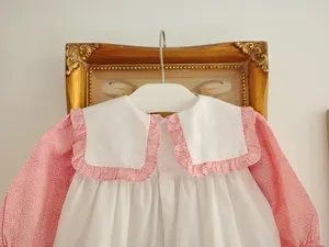100% Cotton Solid Color Woven Monogram Girls Outfits Short Sleeve Toddler Baby Bubble Romper <b>Set</b> - Product Image 3