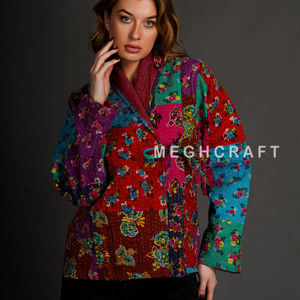 Chaqueta de edredón Kantha Vintage para mujer estilo Kediya Boho Patchwork de talla grande bordado Diseño Reversible precios razonables venta - Product Image 4