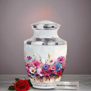 Urne funéraire de style adulte décorative avec des fleurs colorées, prix de gros, urne de crémation pour le stockage des cendres crémées, urne pour cendres humaines - Product Image 1