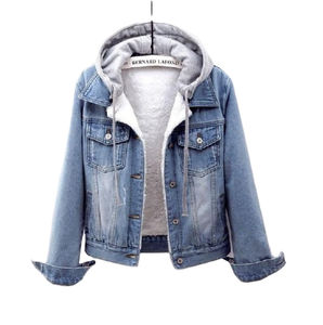 Veste en jean à capuche pour femme avec doublure en polaire sherpa, manteau en jean chaud d'hiver, vêtement d'extérieur thermique épais pour femmes, décontracté et ajusté - Product Image 2