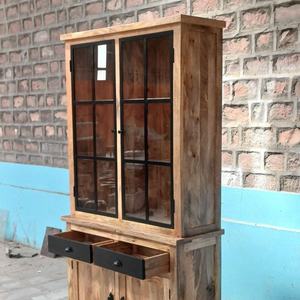 Vitrina Moderna de Madera de Mango Maciza Estilo Granja |   Muebles de Estilo Industrial para Sala de Estar |   Puertas Corredizas Ecológicas para Armario - Product Image 4