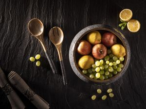 Bol à salade en bois de manguier au design classique cuillère Table à manger haute décorative bol en bois imprimé en émail multicolore poli HF - Product Image 2