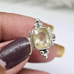 Anillo hecho a mano de Plata de Ley 925, ajuste de bisel de plata rutilo dorado Natural, estilo romántico para bodas y fiestas - Product Image 3