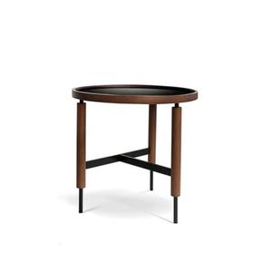 Table en métal de forme ronde avec 3 pieds et élégante table basse de couleur noire et marron avec un plateau brillant pour les maisons modernes - Product Image 1
