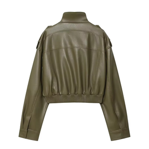 Veste en simili cuir pour femme, doublée de polaire, respirante, manches longues, fermeture éclair, automne - Product Image 4