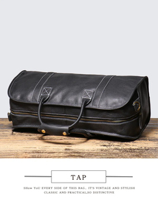 Genuine Leather Foldable Portable Large Capacity Weekender <b>Duffel</b> <b>Bag</b> with Zipper Closure and Shoulder Strap for Travel - Product Image 2