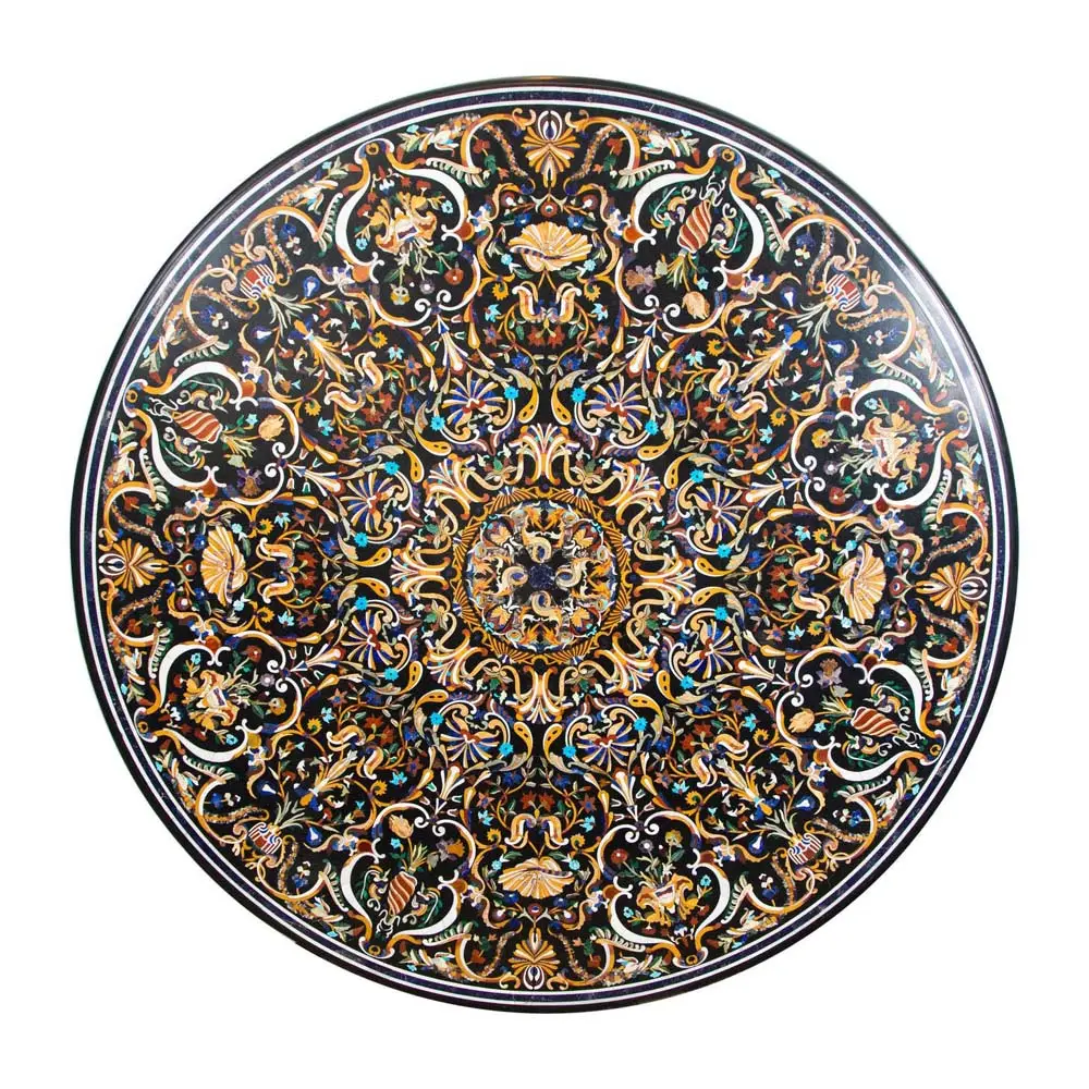 Tops de mesa con incrustaciones de piedra de diseño antiguo, encimeras de mesa con incrustaciones de mármol exclusivo para decoración del hogar