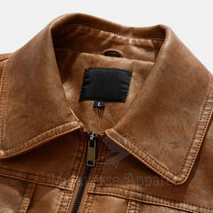 Chaqueta de cuero genuino para hombre, estilo slim fit, cuello alto, cierre de cremallera, transpirable, personalizada, en oferta. - Product Image 2