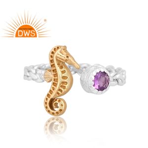 Latest design fine sterling silver natural Amethyst gemstone <b>adjustable</b> <b>ring</b> custom jewelry manufacturer - Product Image 2