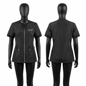 Chaqueta de Barbería para Mujer, 240 GSM, Algodón y Poliéster Premium, Beige con Negro en Contraste, Bordado Personalizado, Impresión Serigrafiada, Uniforme de Salón - Product Image 2