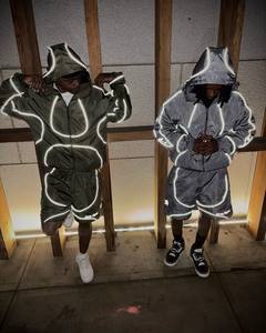 Hot Sell <b>Men</b> Running Outdoor Sportswear piping Zip up Polyester Nylon Windbreaker Tracksuit <b>Track</b> <b>Jacket</b> and Short Set - Product Image 4