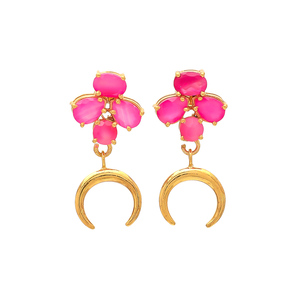 Rose Chalcedony Gemstone <b>Earrings</b> Long <b>Gold</b> <b>Plated</b> Chalcedony Jewelry Round Drop <b>Earrings</b>, Wedding <b>Earrings</b> - Product Image 4