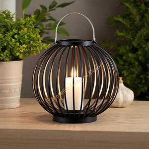 Sleek Black Iron Sphere Lantern Unique Modern <b>Candle</b> Jar <b>Holder</b> for Stylish Indoor/<b>Outdoor</b> Decor and Soothing Ambiance Lighting - Product Image 4