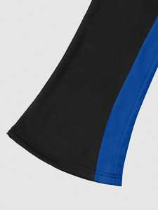 Ensemble coordonné pantalon de jogging en polyester bleu avec panneau contrastant et t-shirt blanc personnalisé, taille à cordon, style streetwear urbain, grande taille, automne - Product Image 5