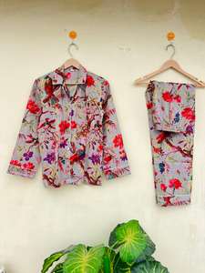 Ropa de Dormir de Algodón 100% Hecha a Mano en India con Estampado Floral para Mujer, Elegante, Lujosa, Informal, Traje para Caminar por la Mañana, Popelina de Verano, ODM - Product Image 4