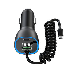 Chargeur de voiture portable 60W à charge rapide 12-24V avec trois ports USB Type C, voyants LED et câble spiralé - Product Image 5