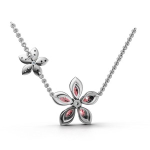 Collier pendentif fleur en or 18 carats avec diamants de laboratoire rouges et roses, taille poire et marquise, bijoux de luxe - Product Image 3