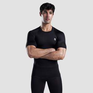 GA 2.0 Performance Compression Slim Fit Knitted Exercise Top Black Short Sleeves Lightweight 200 Grams Screen Print Low MOQ - Product Image 1