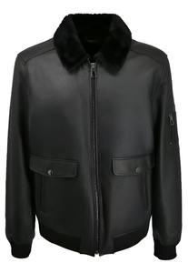 Chaqueta de Cuero de Oveja Negra para Hombre, Chaqueta Bomber con Cuello Alto, Abrigo Cálido de Invierno, Forro de Algodón, Ropa de Moto Informal, Regalo - Product Image 5