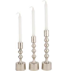 <b>Set</b> of 3 Chrome-Finish Metal Candlestick Holders 9.5/8/7 Inches Sizes for Christmas <b>Parties</b> and Weddings <b>Decor</b> - Product Image 1