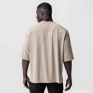 Camiseta de Algodón Beige para Hombre, Corte Holgado, Manga Corta, Logotipo Personalizado, Estilo Informal y Relajado, Tejido de Punto - Product Image 2