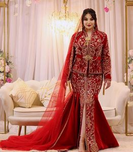 BRODERIE LOURDE SUR JACKET-KARAKOU ROUGE MARRON AVEC ROBE TRAIL AVEC PERLES DE VERRE EN CRISTAL OMBELLISÉ, PIERRE, PERLES, TRAVAIL DABKA @ 2024 - Product Image 1